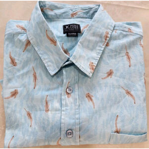 Pure Lure Reel Fishing Gear Shirt Mens Button Up Short Sleeve XL Blue Pocket NWT